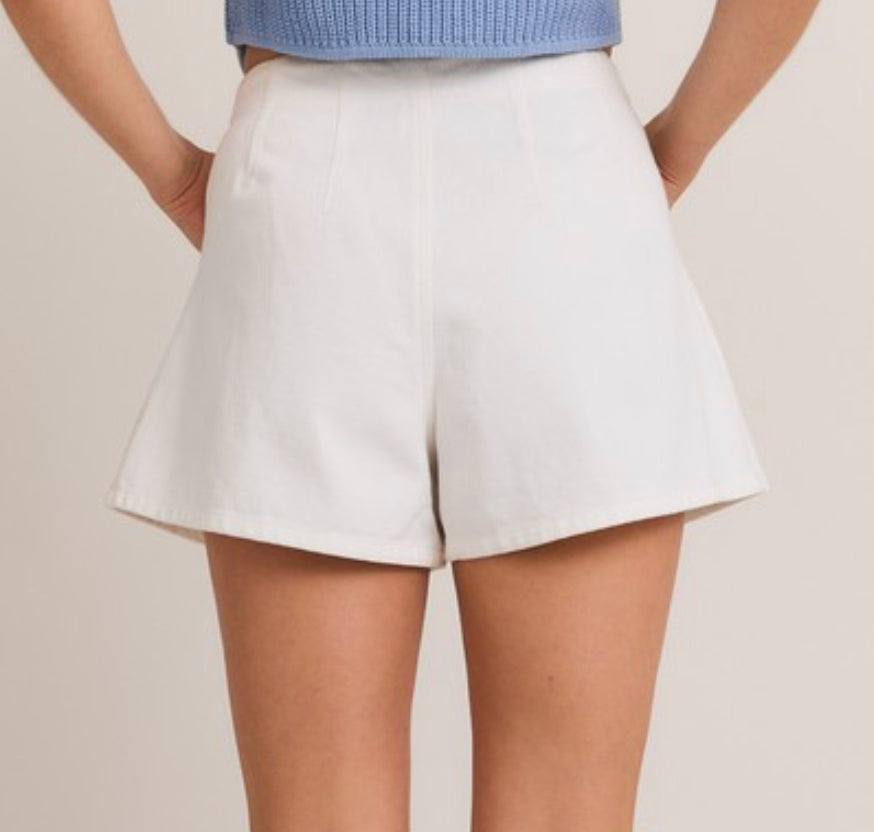 Pleated Denim Shorts
