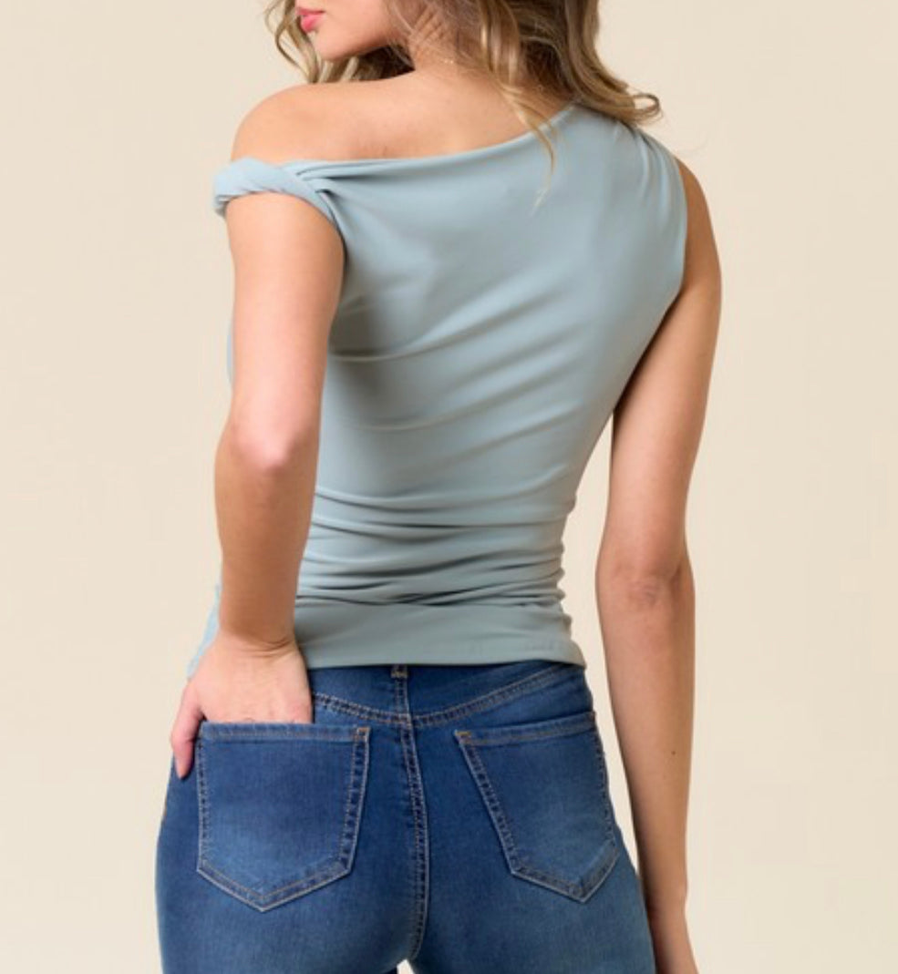 Sage Asymmetric Shoulder Top