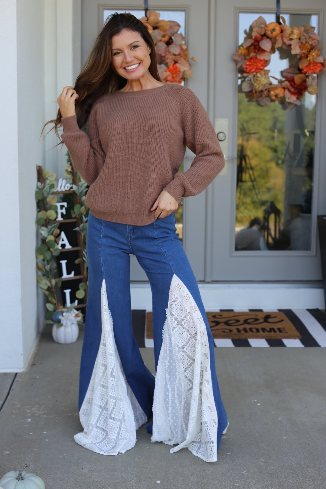 White Lace Wide Leg Jeans