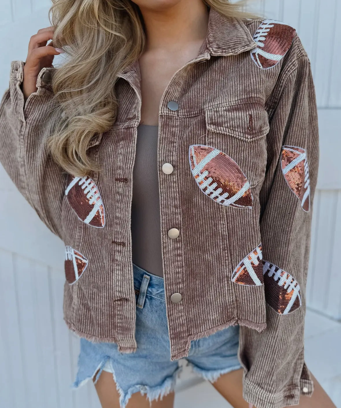 Mocha Sequin Football Cropped Jacket