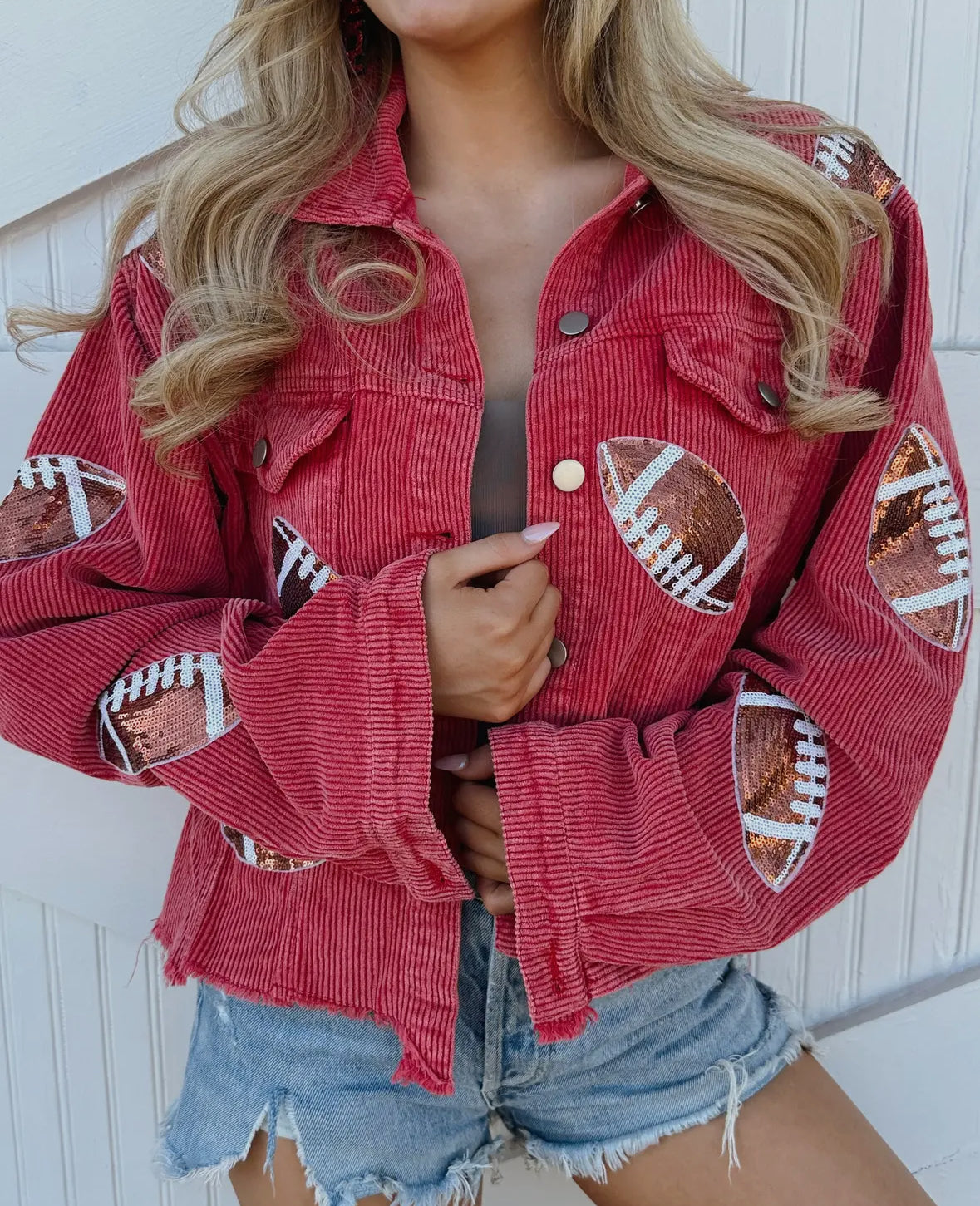 Red Sequin Football Cropped Jacket