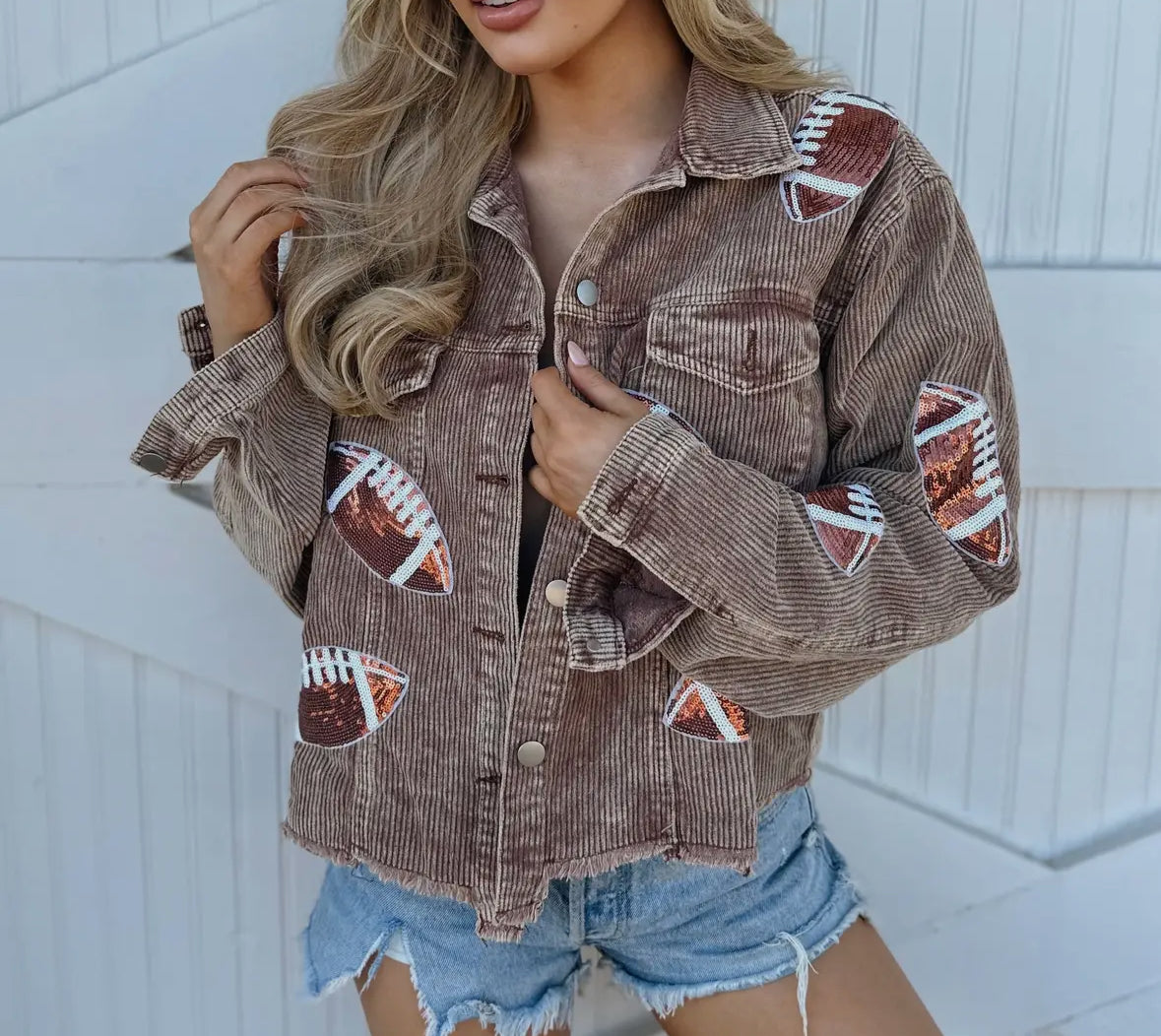 Mocha Sequin Football Cropped Jacket