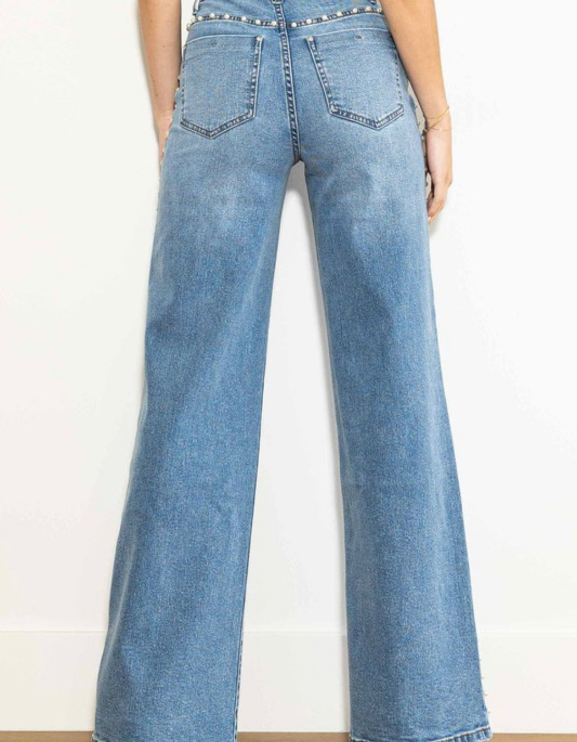 Pearl Stud High Rise Wide Jeans