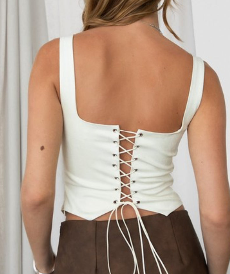 Embroidered Suede Corset