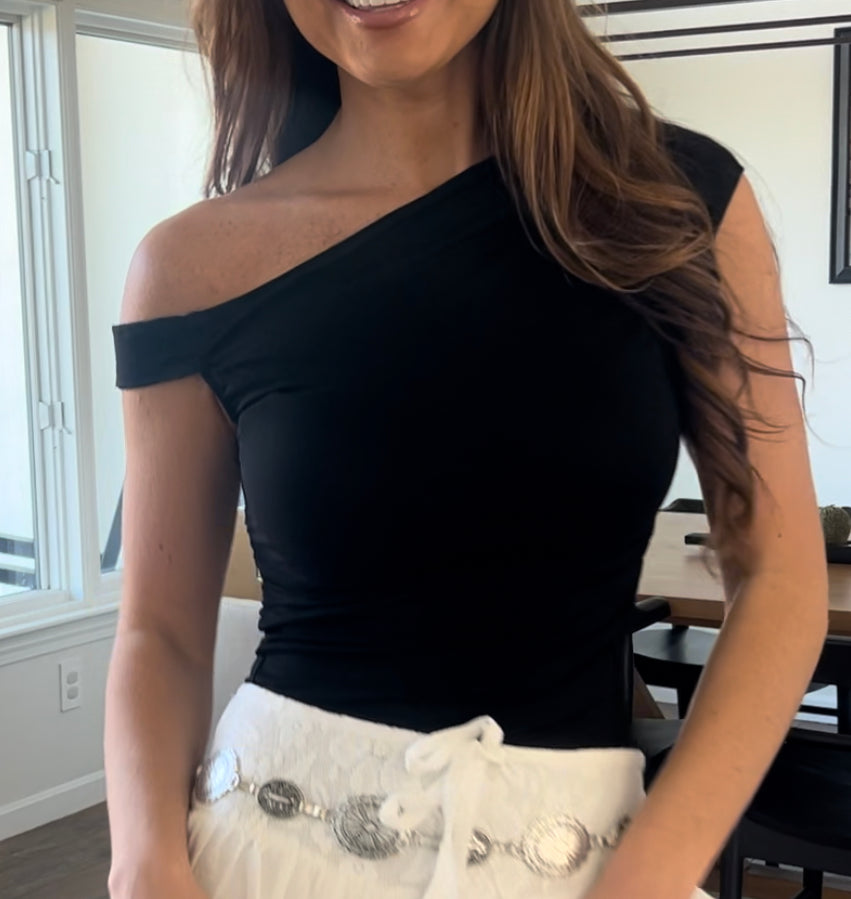 Black Asymmetric Shoulder Top