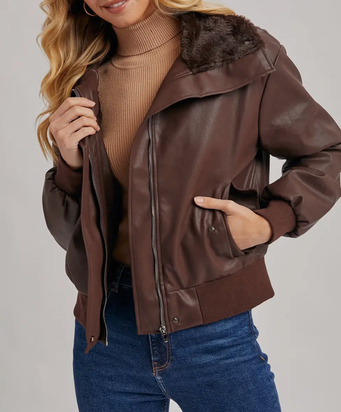 Faux Leather Bomber Jacket