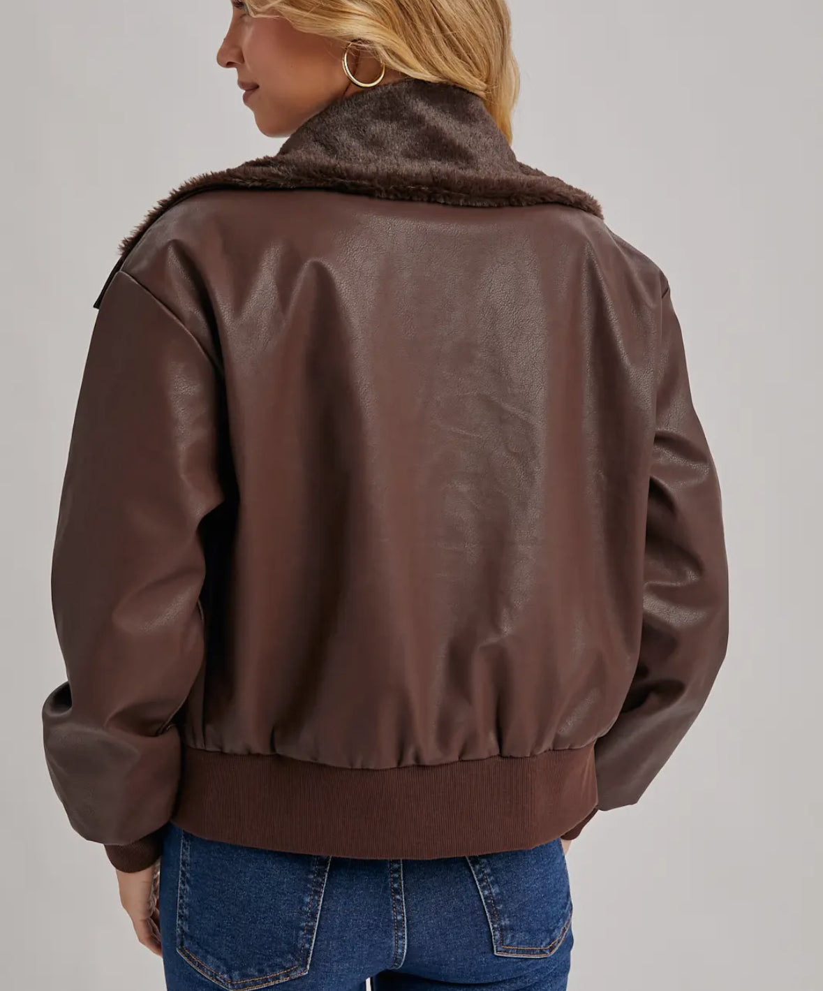 Faux Leather Bomber Jacket