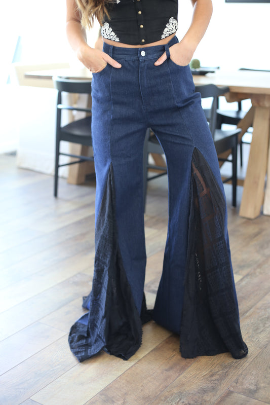 Black Lace Wide Leg Jeans