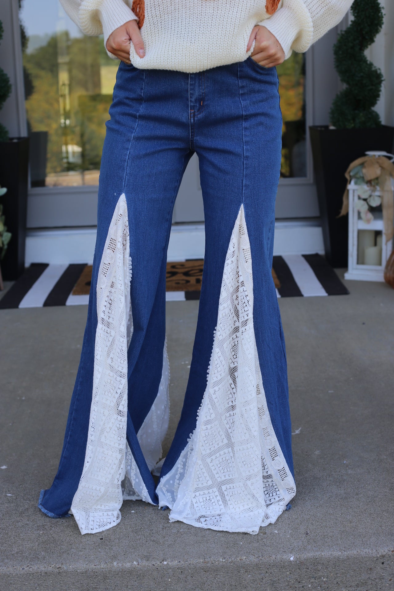 White Lace Wide Leg Jeans