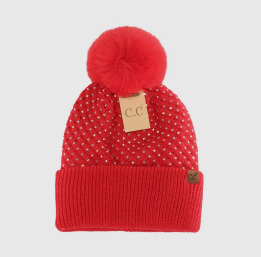 Rhinestone Beanie-Red