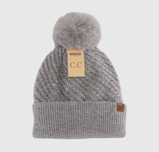 Rhinestone Beanie-Grey