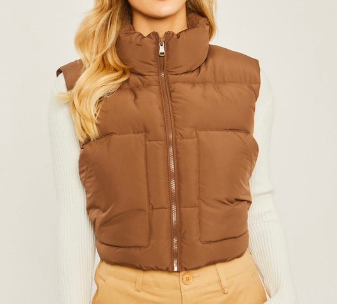 Puffer Vest-Brown