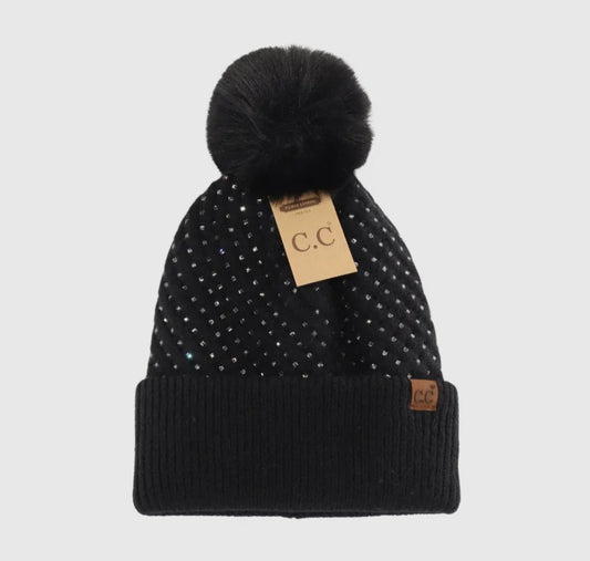 Rhinestone Beanie-Black