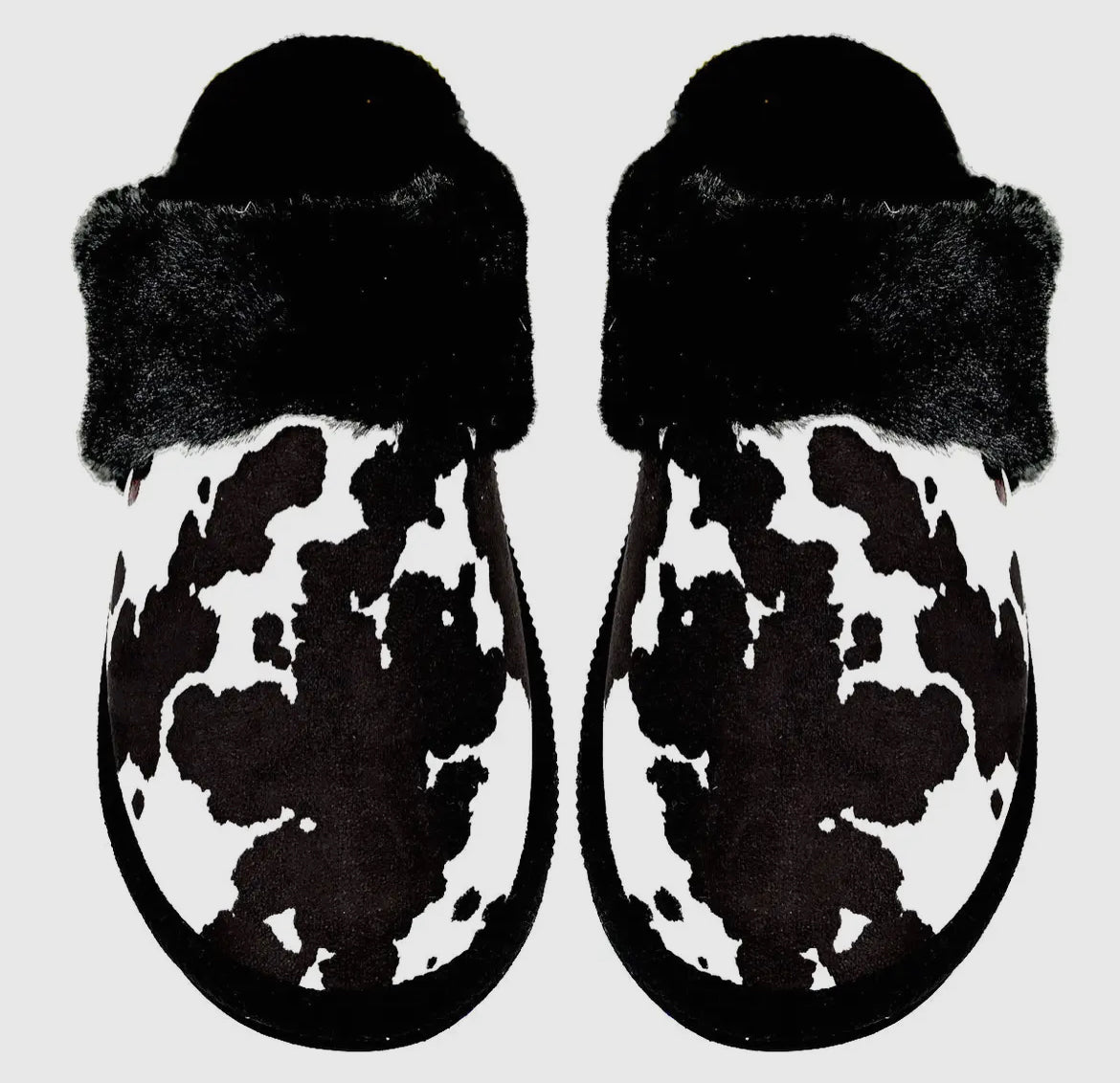 Cow Print Slippers-Black