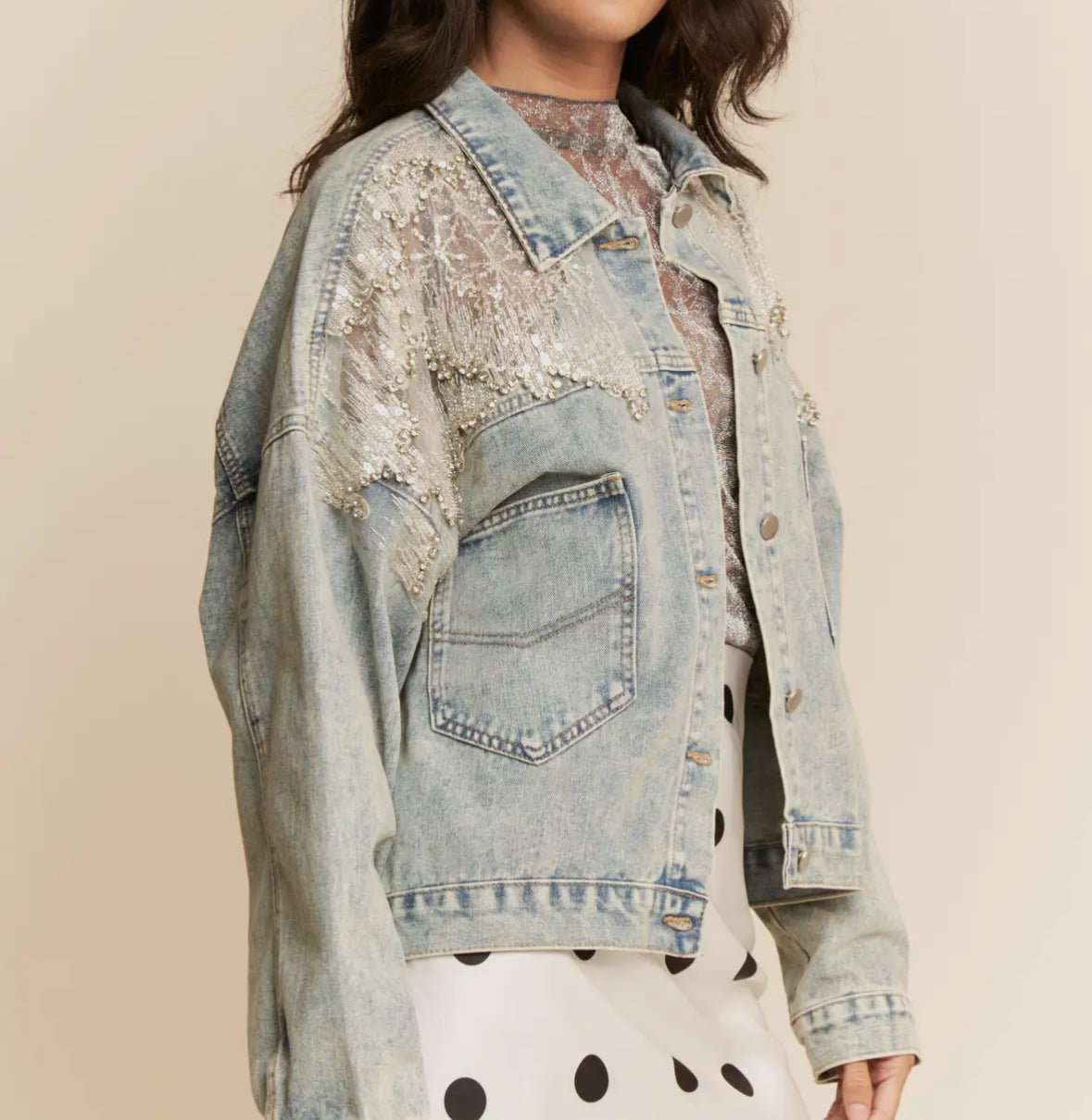 Mesh Stitching Denim Jacket