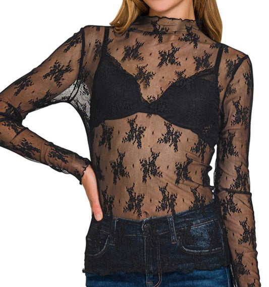 Lace Layering Top-Black