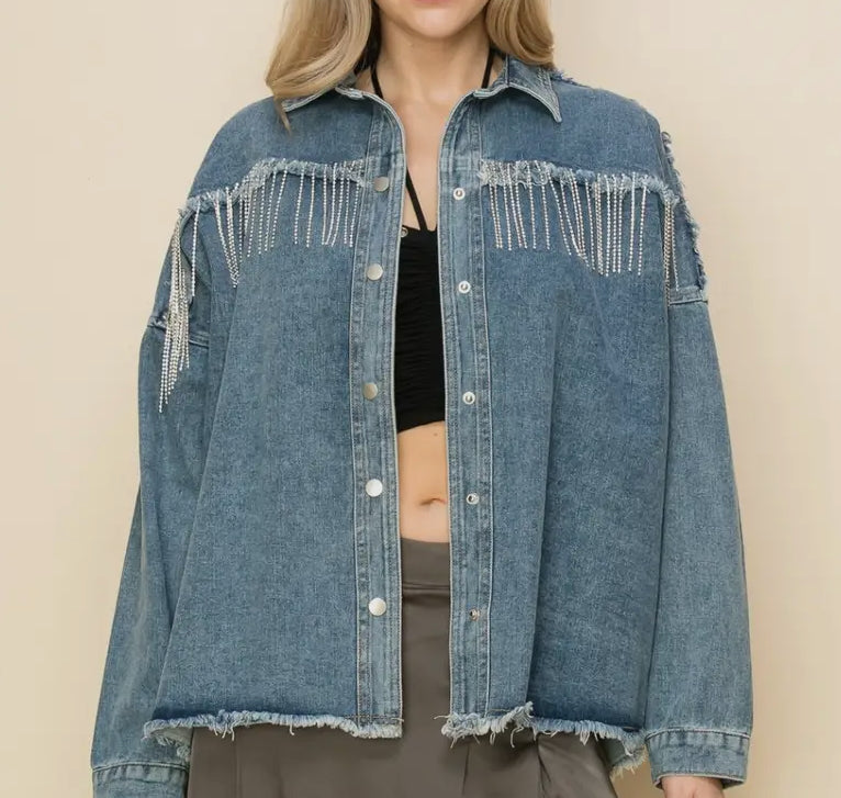 Rhinestone Denim Shacket