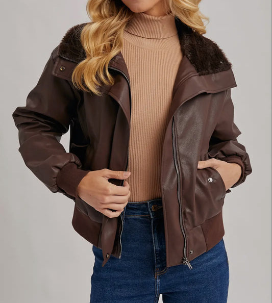 Faux Leather Bomber Jacket