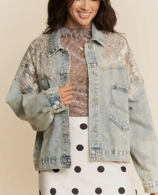 Mesh Stitching Denim Jacket