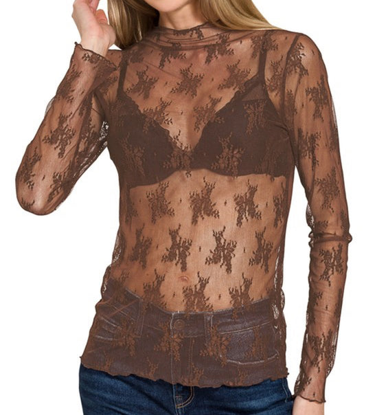Lace Layering Top-Brown